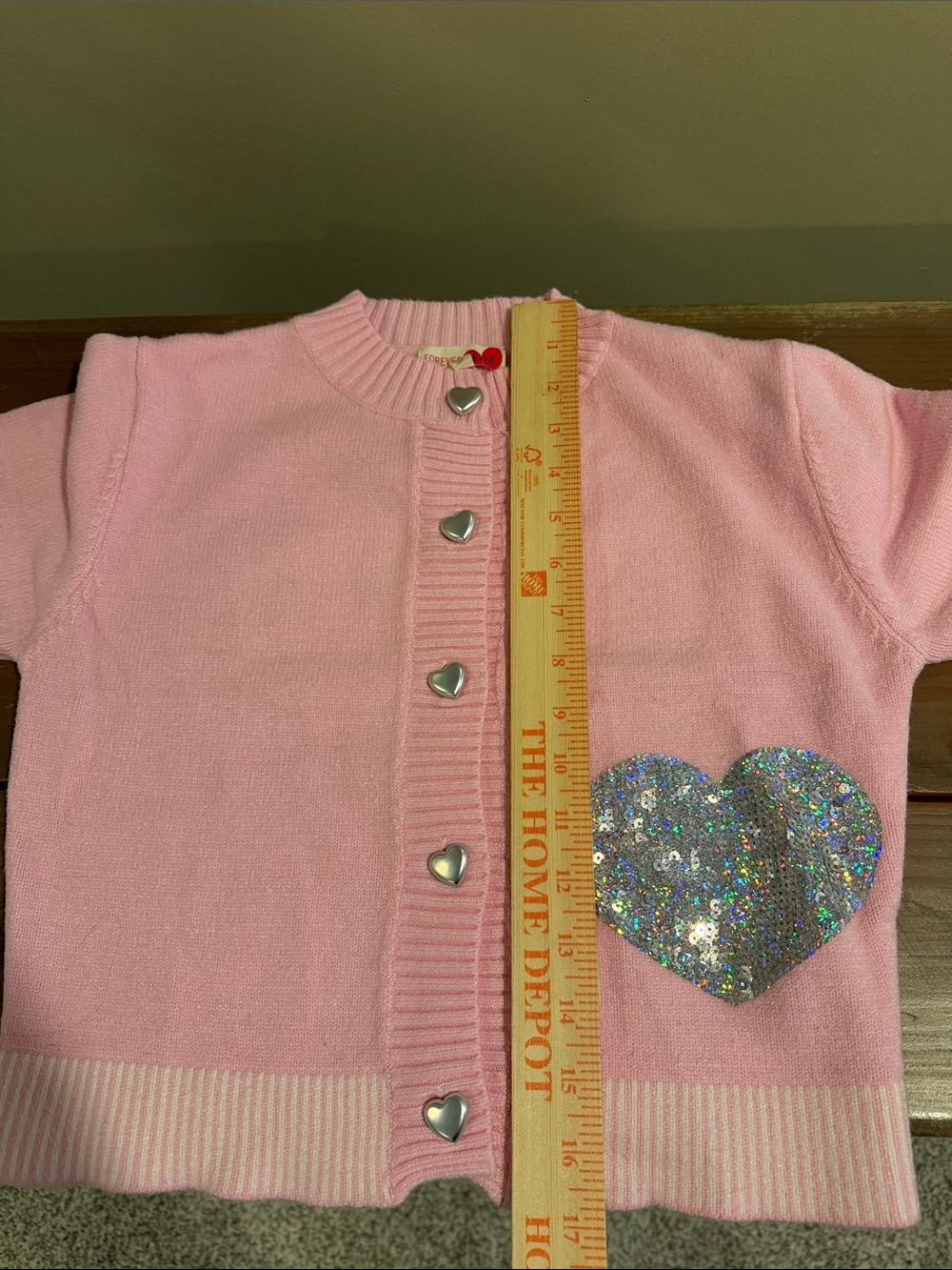 Girls Pink Heart Sequin Cardigan Sweater - Picture 6 of 6